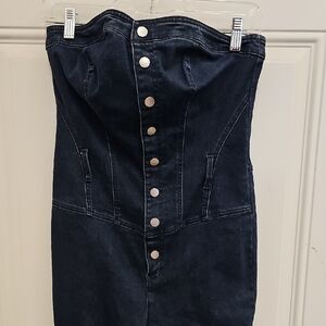 Guess, Strapless, Blue, Stretch, Denim, Jumpsuit, Vintage, 2000, Y2k, Festival